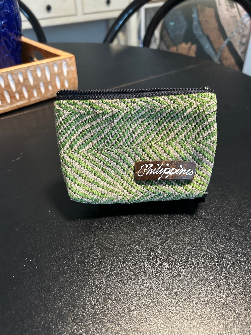 Green Woven Zip Pouch